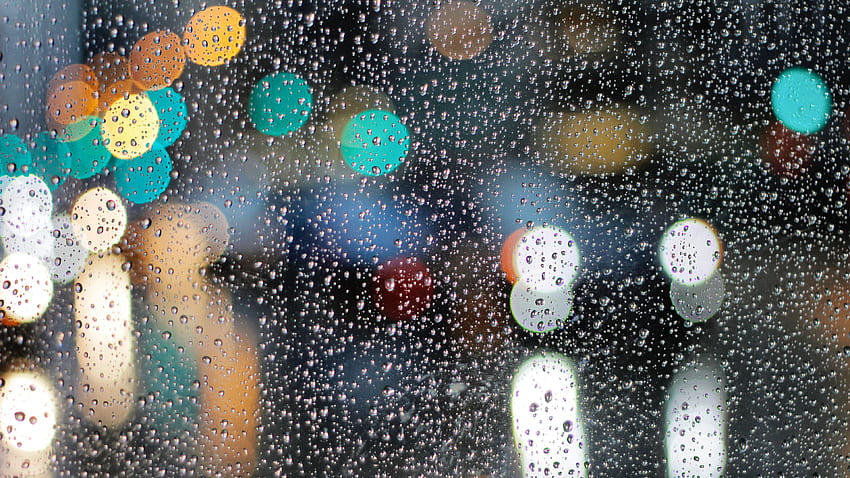วันที่ฝนตกหยดบนกระจกไฟโบเก้ - ฝนสำหรับแล็ปท็อป - วอลล์เปเปอร์ HD