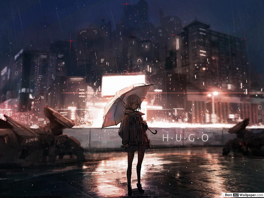 City Under Rain, Anime Rainy City HD wallpaper