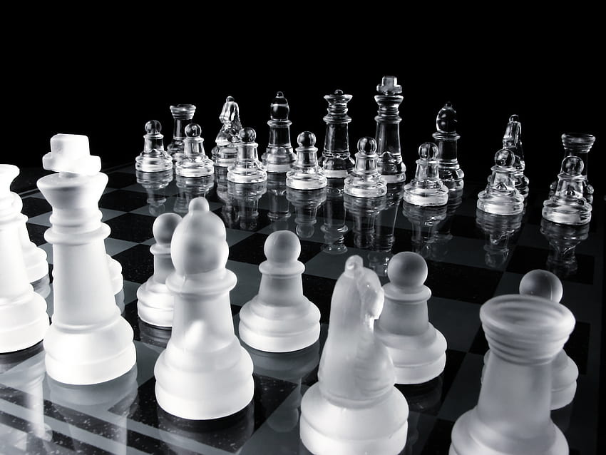 Chess board with chess, Black background, 3d chess, 3d chess black and  white pieces, HD wallpaper