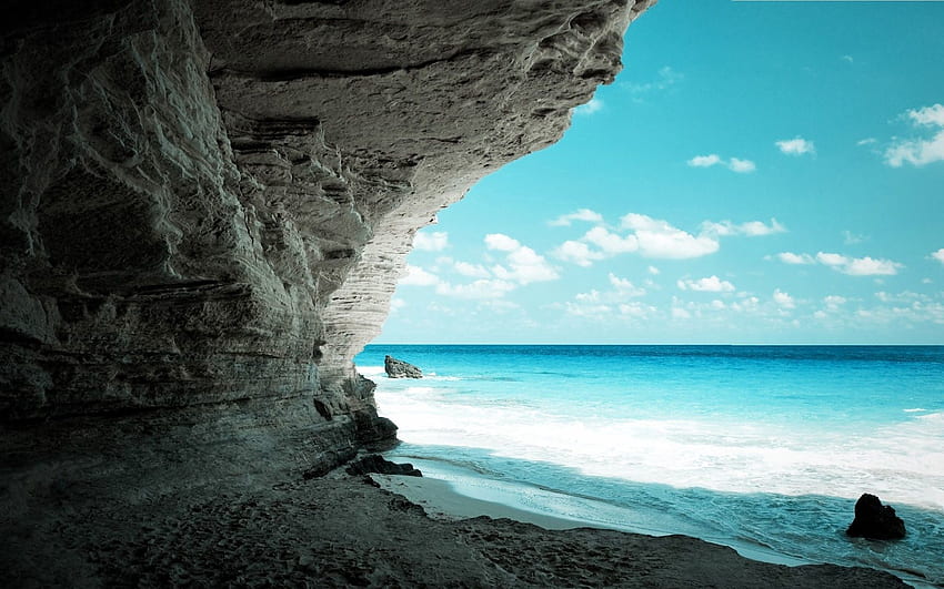 Naturaleza, mar, roca, orilla, banco, cueva, paraíso fondo de pantalla