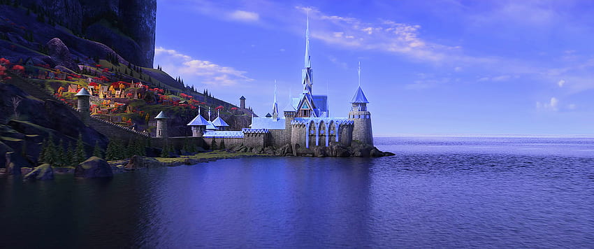 Château d'Arendelle, vue nord. Maison de nos reines bien-aimées, nos héros, également un maître de glace et un bonhomme de neige magique. paysage pour PC / ordinateur portable. lien dans le commentaire : Frozen Fond d'écran HD