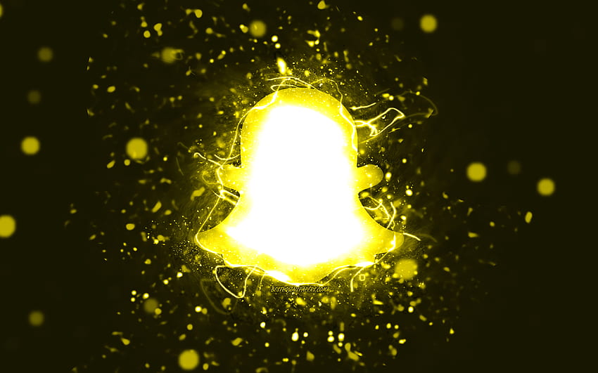 Logotipo amarillo de Snapchat, luces de neón amarillas, creativo, abstracto amarillo, logotipo de Snapchat, red social, Snapchat fondo de pantalla