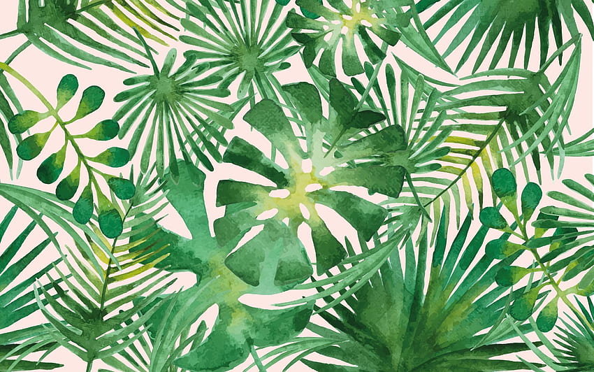 Зелени тропически листа, розови и зелени листа HD тапет