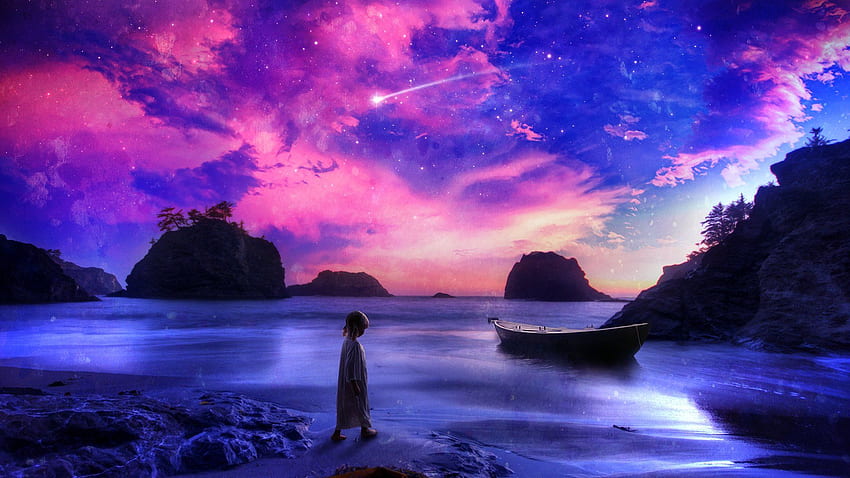 Little Girl On Other Worldly Beach Full And Background, Sci Fi Beach HD wallpaper