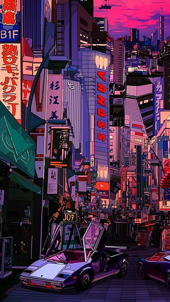 Futuristic anime cyberpunk cityscape. Sci-fi wallpaper. Retro future Ai  Generative art. Stock Illustration