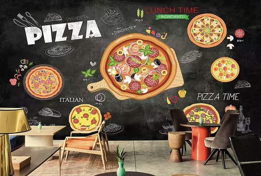 Murwall 3D Pizza Italiano Pizza Wall Print Art Wall Murals for Cafes Living Room Kitchens Cafe Design Art: Handmade Products, Food Pizza HD-Hintergrundbild