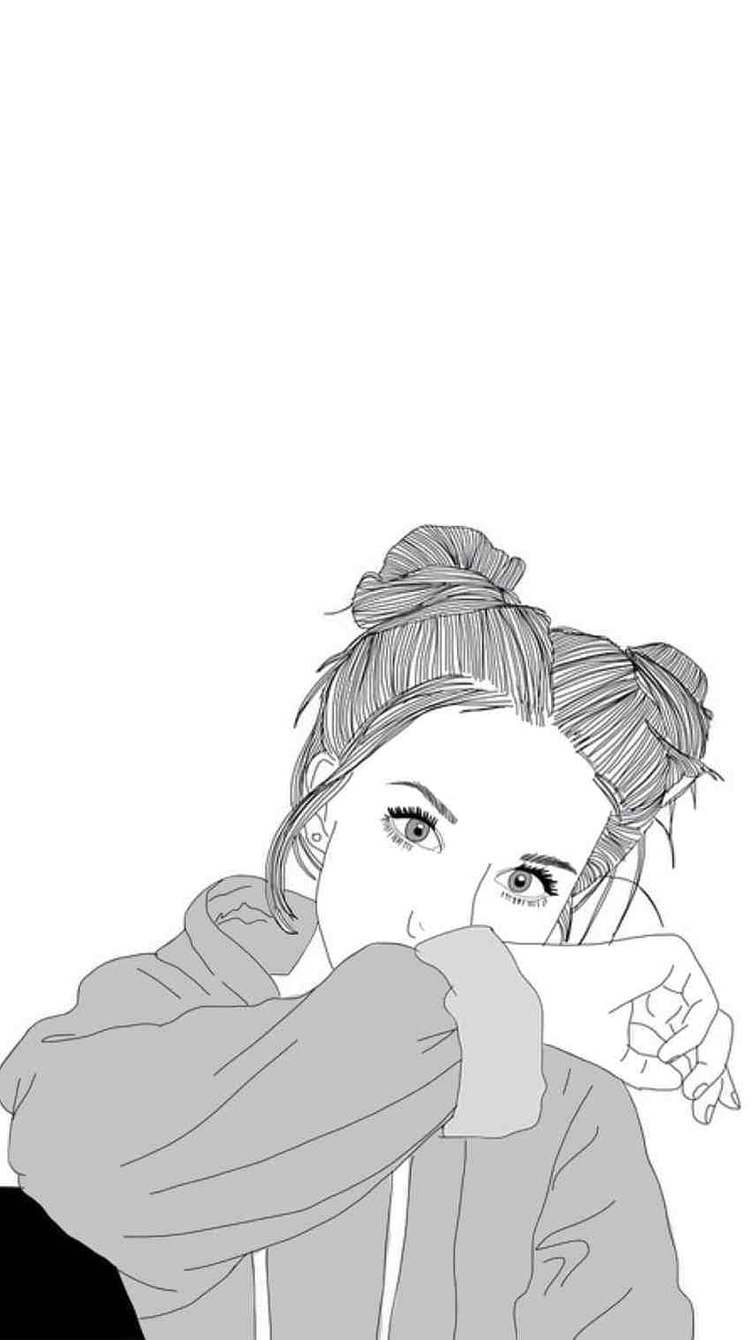 Black And White Tumblr Girl Drawing, Giryl Hipster HD phone wallpaper