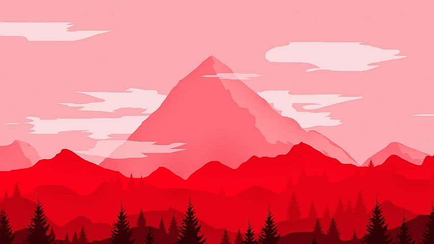 Pegunungan merah, seni digital, minimalis, , Lebar Ganda, Layar lebar, Merah 2048 X 1152 Wallpaper HD