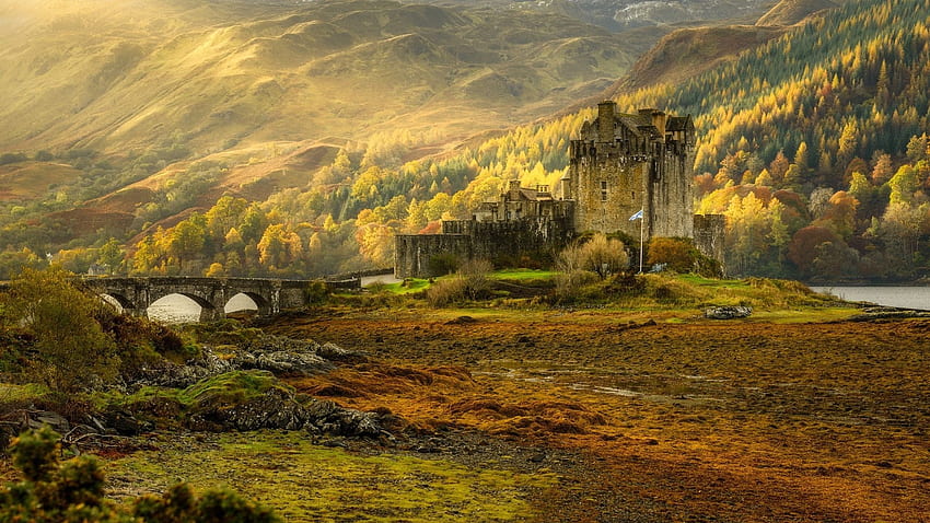 Scotland, Eilen Donan Castle, Autumn, Bridge, Yellow, Castle Scotland Landscape HD wallpaper