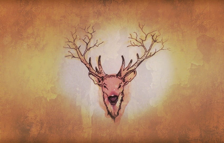forest, horns, minimalism, nature, brown, old, cute, Cute Deer HD wallpaper