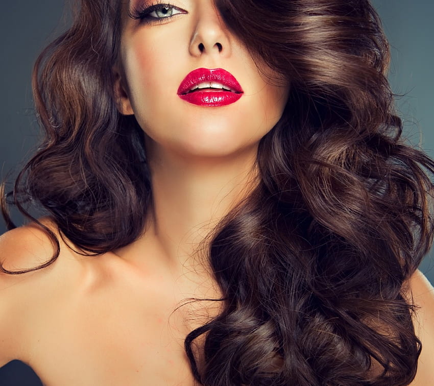 Beauty, model, red, lips, girl, woman HD wallpaper
