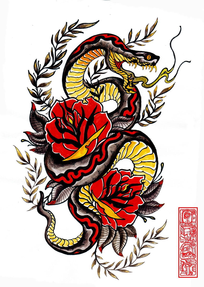 snake traditional tattoo flash classic tattoo Sticker for Sale by  SuburbanStoic  Redbubble