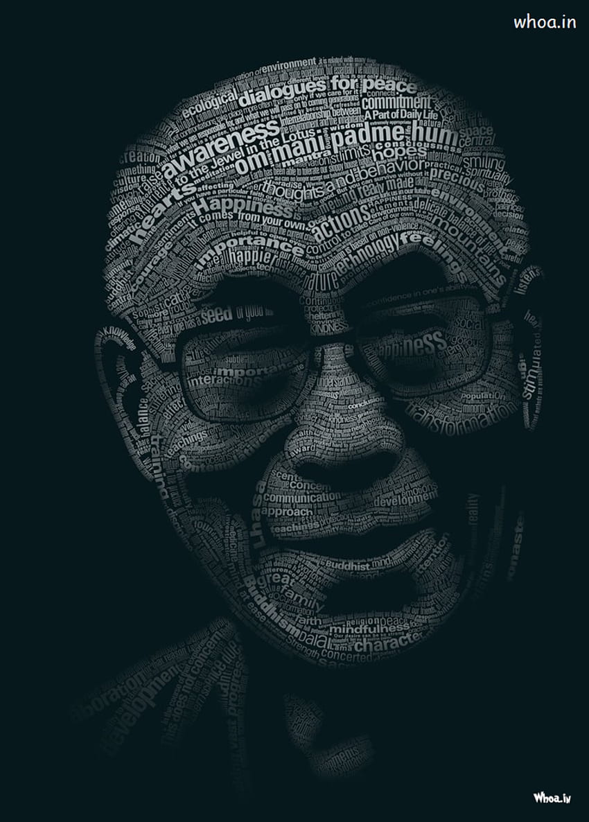 Лице на Далай Лама с различни мотивационни цитати HD тапет за телефон