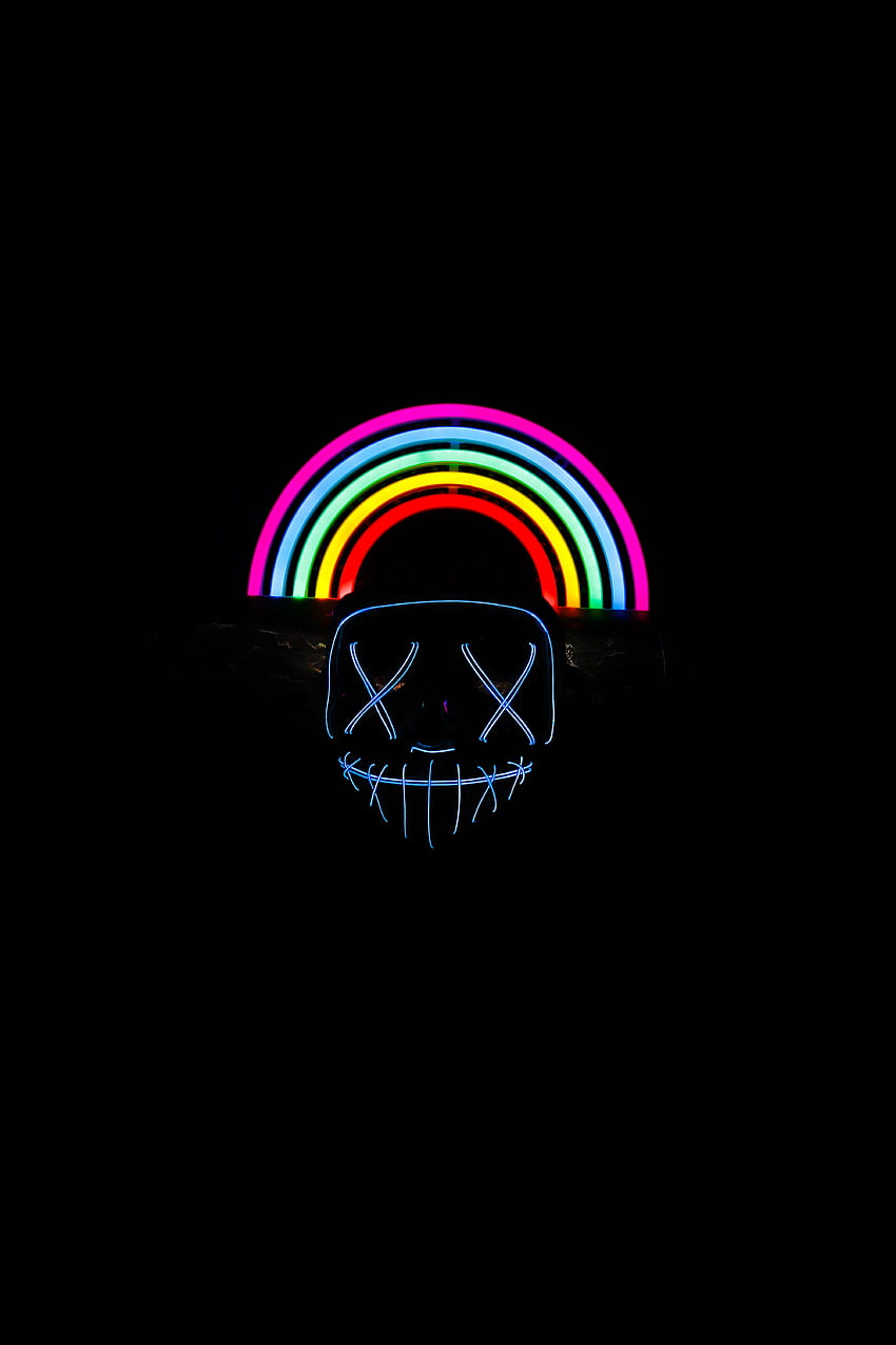 Rainbow, Dark, Neon, Mask HD phone wallpaper