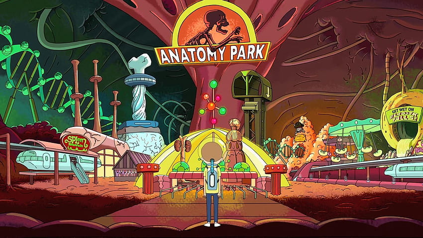 Ilustracja parku anatomii, Rick i Morty, parki rozrywki, Morty, Rick i północ Tapeta HD