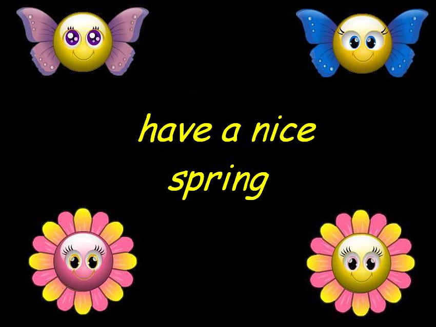 Frühlings-Smileys, Schmetterlinge, Blumen, Frühling, Smileys HD-Hintergrundbild