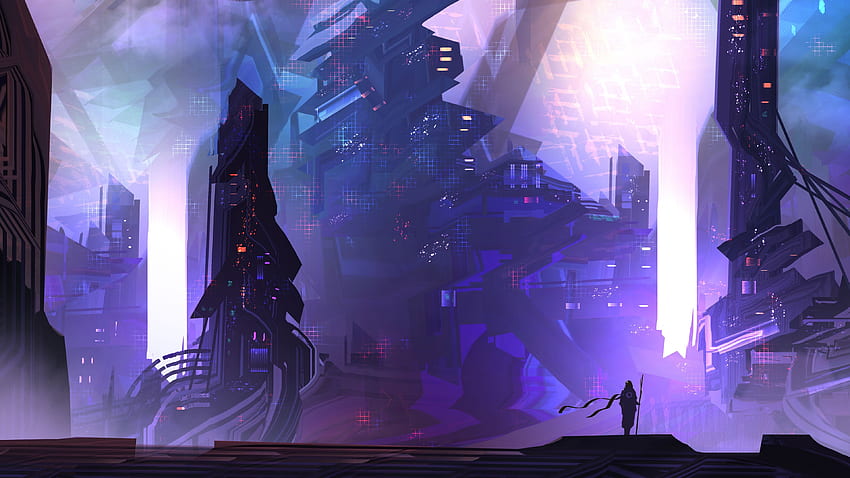 Science fiction city digital art Ultra, Purple HD wallpaper