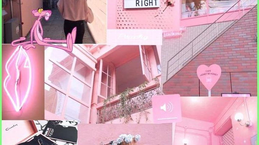 Różowy estetyczny kolaż • Dla Ciebie, różowy laptop z kolażem Tapeta HD