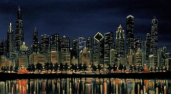 chicago skyline at night wallpaper