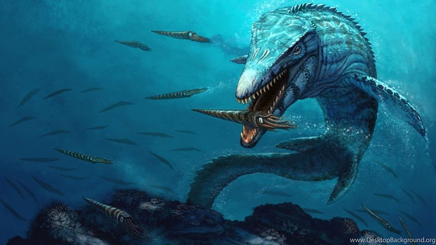 Dinozaury: Mosasaur Reef Water Fish Dinosaur Sea Background. Tło, Dinozaur iPad Tapeta HD