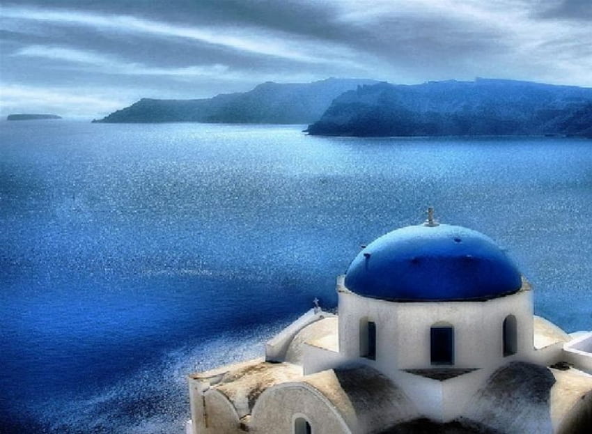 view of santorini, sea, island, greece, view, santorini HD wallpaper