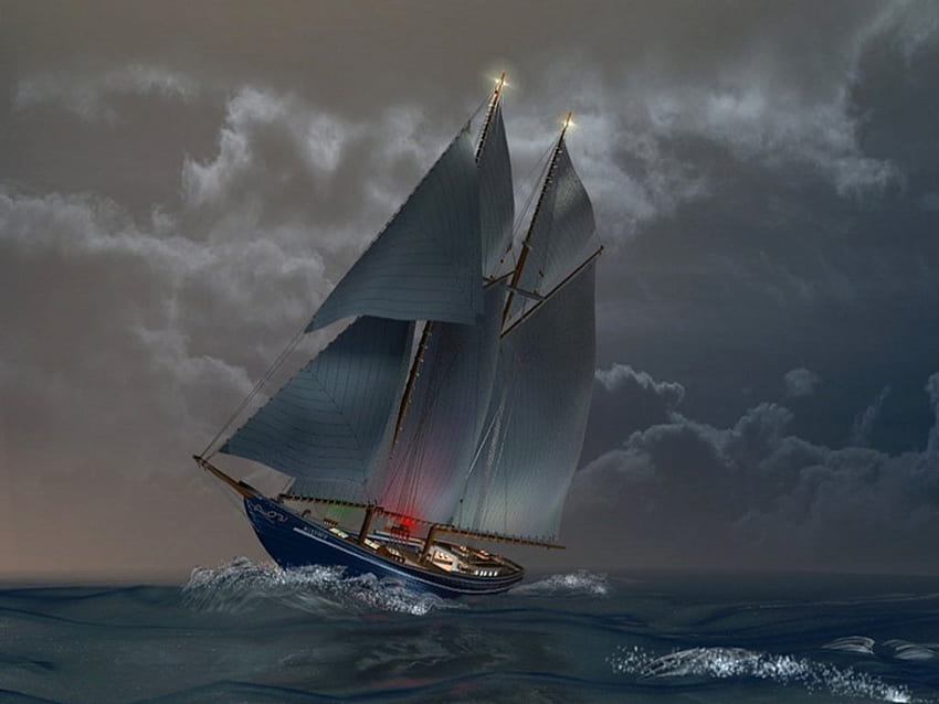 Żaglówka, niebo, ocean, łodzie Tapeta HD