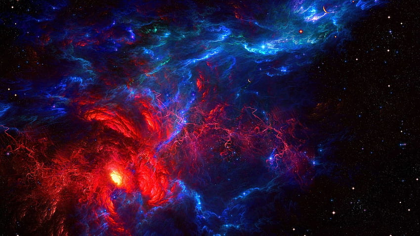 Weltraum, rote Galaxie, Sterne, blauer Universumsraum HD-Hintergrundbild