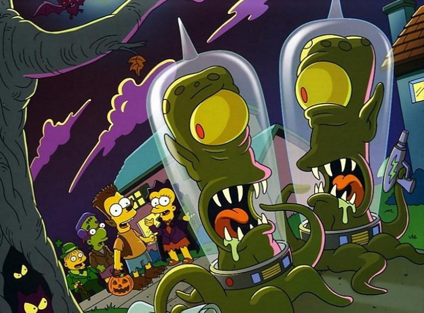 Simpsaons Halloween, millhouse, ralf, two aliens, liza, bart HD wallpaper