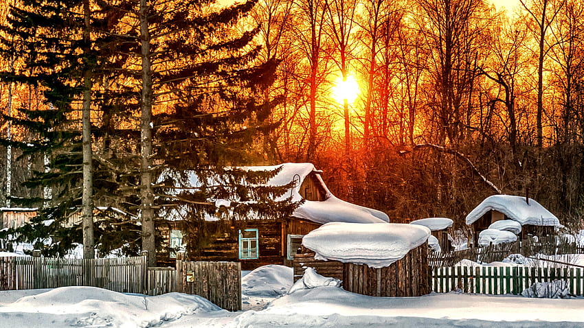 winterlights, winter, farm, country, snow HD wallpaper