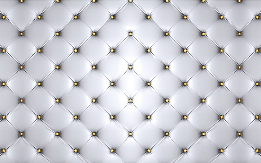 white leather texture with gold buttons, white HD wallpaper