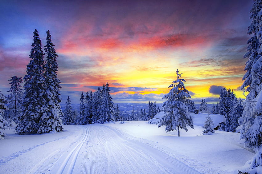 Snowy, winter time, winter, clouds. .ua, Sunrise Snow HD wallpaper