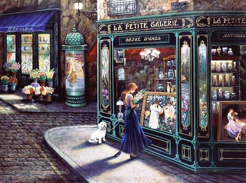 The Antiques Shop, dog, shop, paris, antiques, france HD wallpaper