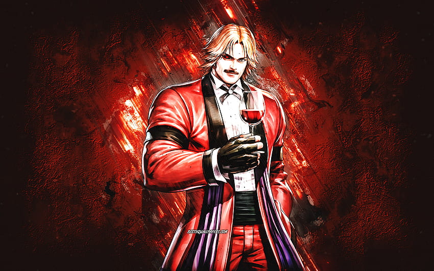 Rugal Bernstein, SNK, The King of Fighters, red stone background, grunge art, SNK characters, The King of Fighters characters, Rugal Bernstein SNK HD wallpaper
