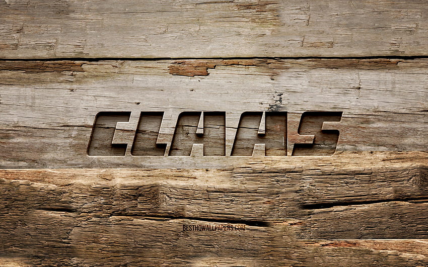 Claas の木製ロゴ, , 木製の背景, ブランド, Claas のロゴ, クリエイティブ, 木彫り, Claas 高画質の壁紙