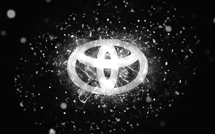 Logotipo blanco de Toyota, luces de neón blancas, creativo, abstracto negro, logotipo de Toyota, marcas de automóviles, Toyota fondo de pantalla