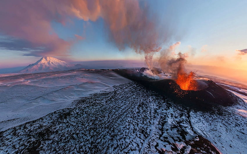 Nature, Sunset, Mountains, Volcano HD wallpaper