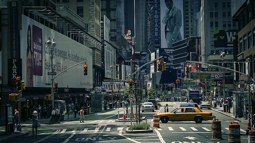 Ciudad de Nueva York EE.UU. ciudad calle carretera personas semáforos coches taxi fondo de pantalla