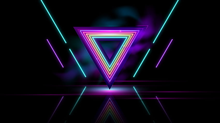Neon lights, triangles, dark, abstract HD wallpaper