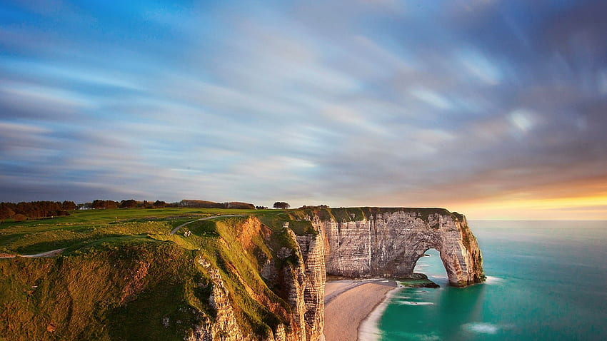 Beaches: Grass Cliffs France Coast Seacoast Sea Sky Normandy HD wallpaper