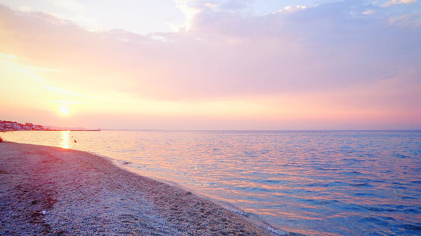 Ocean Beach Pink Sunset Greece Ocean HD wallpaper