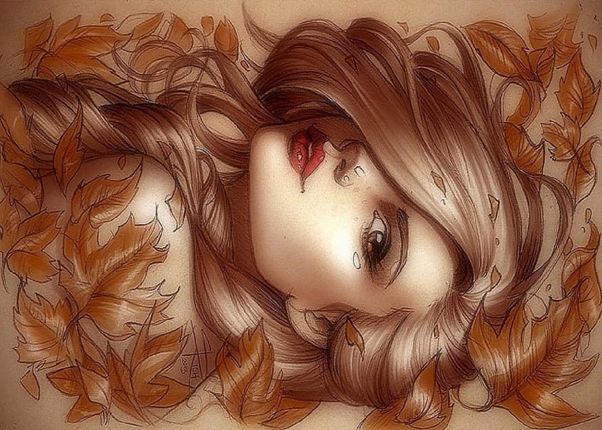 'Girl in Autumn', 色, 伝統芸術, 絵, 秋, タトゥー アート, 秋, 人々が着る奇妙なもの, 絵画, 美しい, 人々, 季節, 創造的な既成品, ミクスト メディア, 四季を愛する, 葉っぱ, かわいい, 描く ペイント、モデル、女の子、素敵な髪 高画質の壁紙