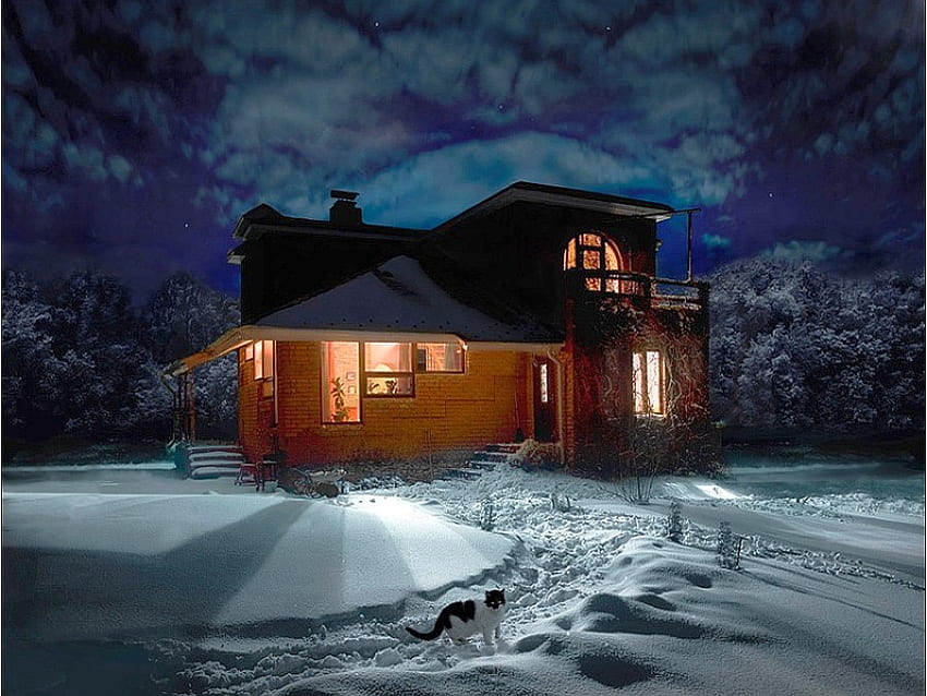 Winter House, invierno, fresco, casa fondo de pantalla