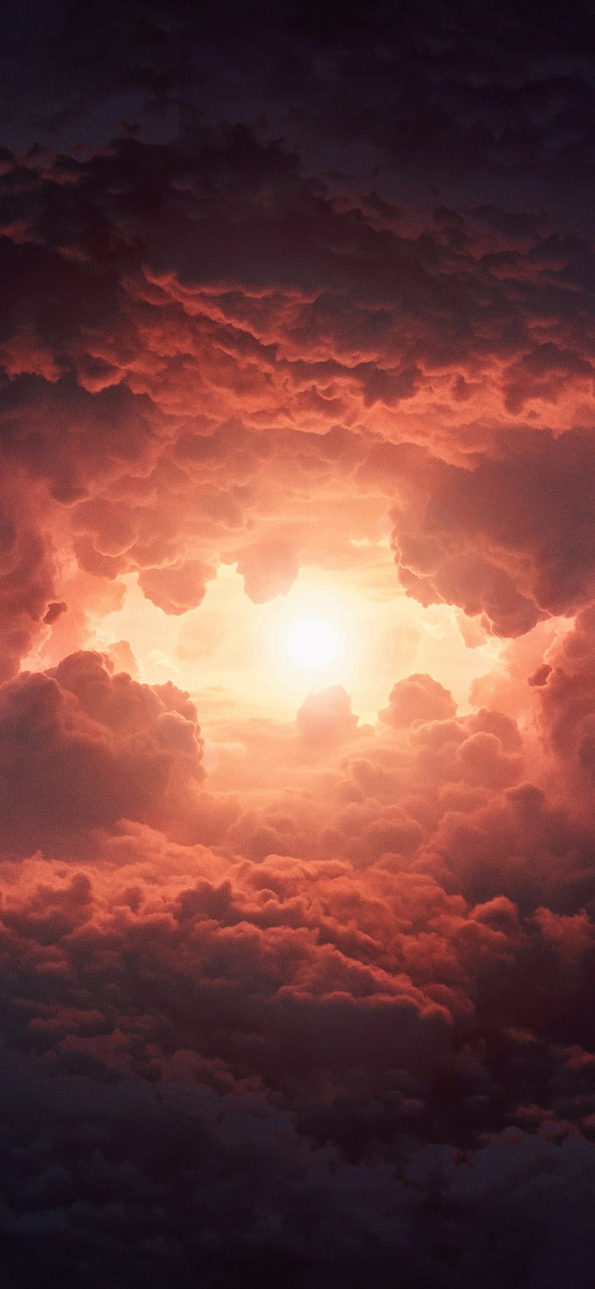 Chmury Cumulus, burza, ciemne chmury, światło słoneczne, ekstremalna pogoda, natura, chmury i słońce iPhone Tapeta na telefon HD