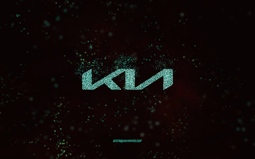 Logo de paillettes Kia, fond noir, logo Kia, art de paillettes turquoise, Kia, art créatif, logo de paillettes turquoise Kia Fond d'écran HD
