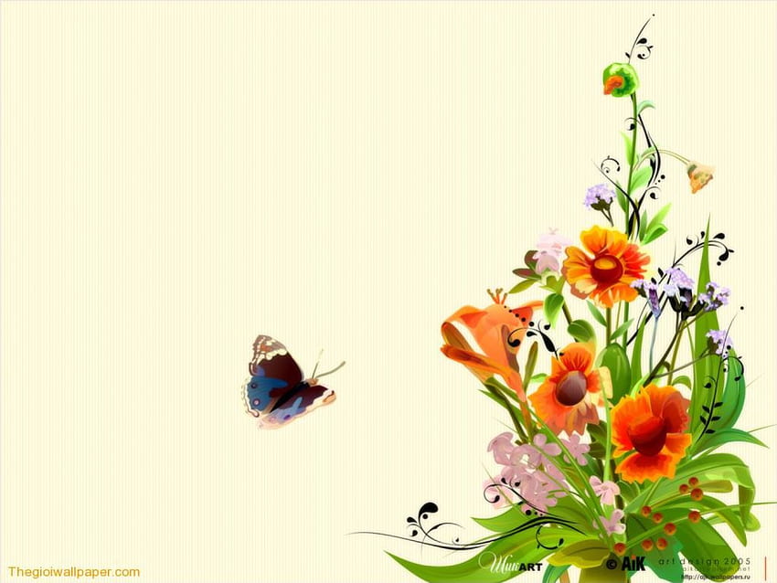 Flores y mariposa, flores, mariposa, primavera. fondo de pantalla