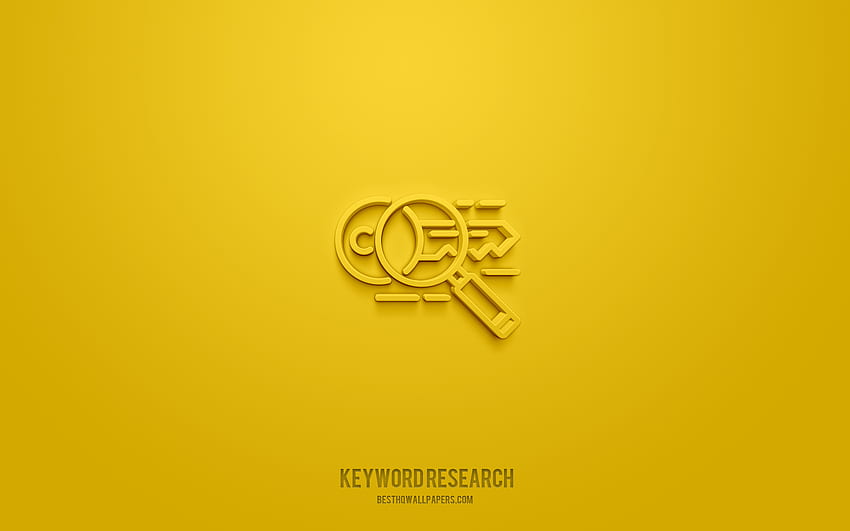 Keyword research 3d icon, yellow background, 3d symbols, Keyword research, SEO icons, 3d icons, Keyword research sign, SEO 3d icons HD wallpaper