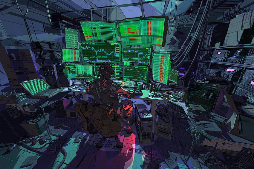 Cyberpunk Robot Hacking Stock Market , Artist , , and Background, Hacker Green HD wallpaper