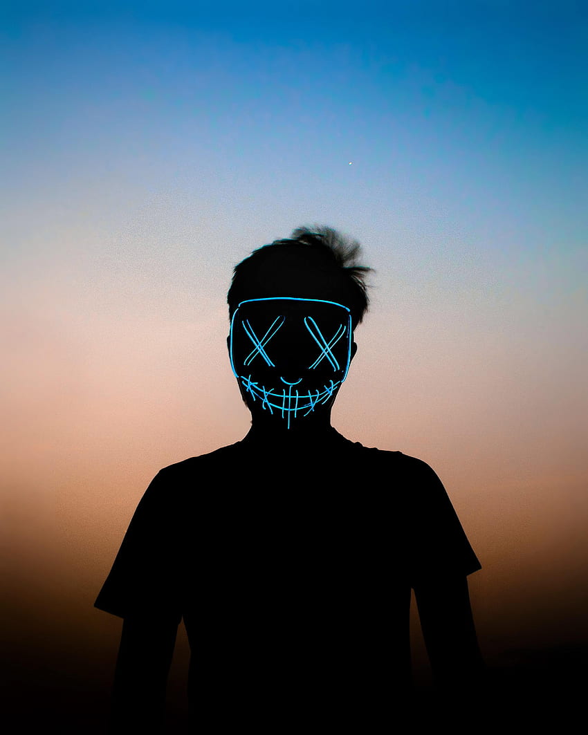Silhouette, , , Neon, Mask, Human, Person, Anonymous HD phone wallpaper