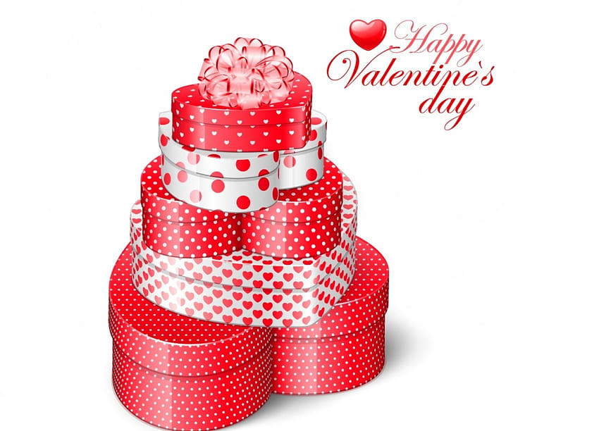 Happy Valentine's Day!, valentine, white, box, red, card, gift, dot, bow HD wallpaper
