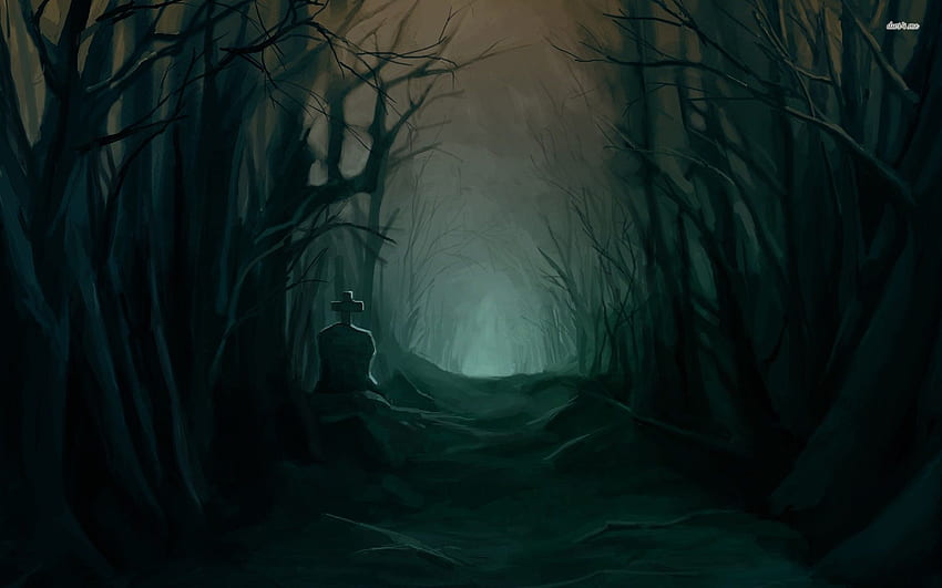 暗い森の月の背景 - 怖い、森の漫画 高画質の壁紙